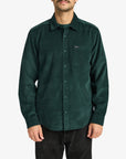 RVCA Mens Freeman Cord Long Sleeve Shirt - Hunter Green - ManGo Surfing