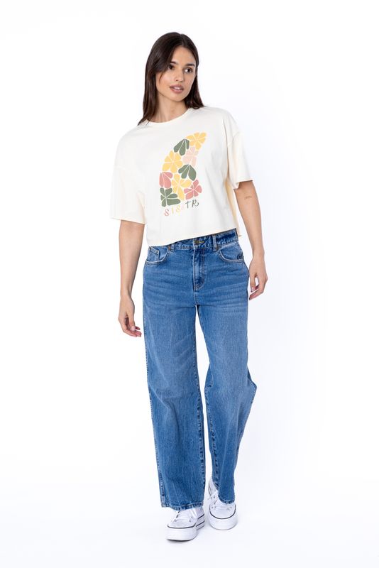 Sisstr Womens Floral Fin Crop Knit T-Shirt - Sea Salt - ManGo Surfing