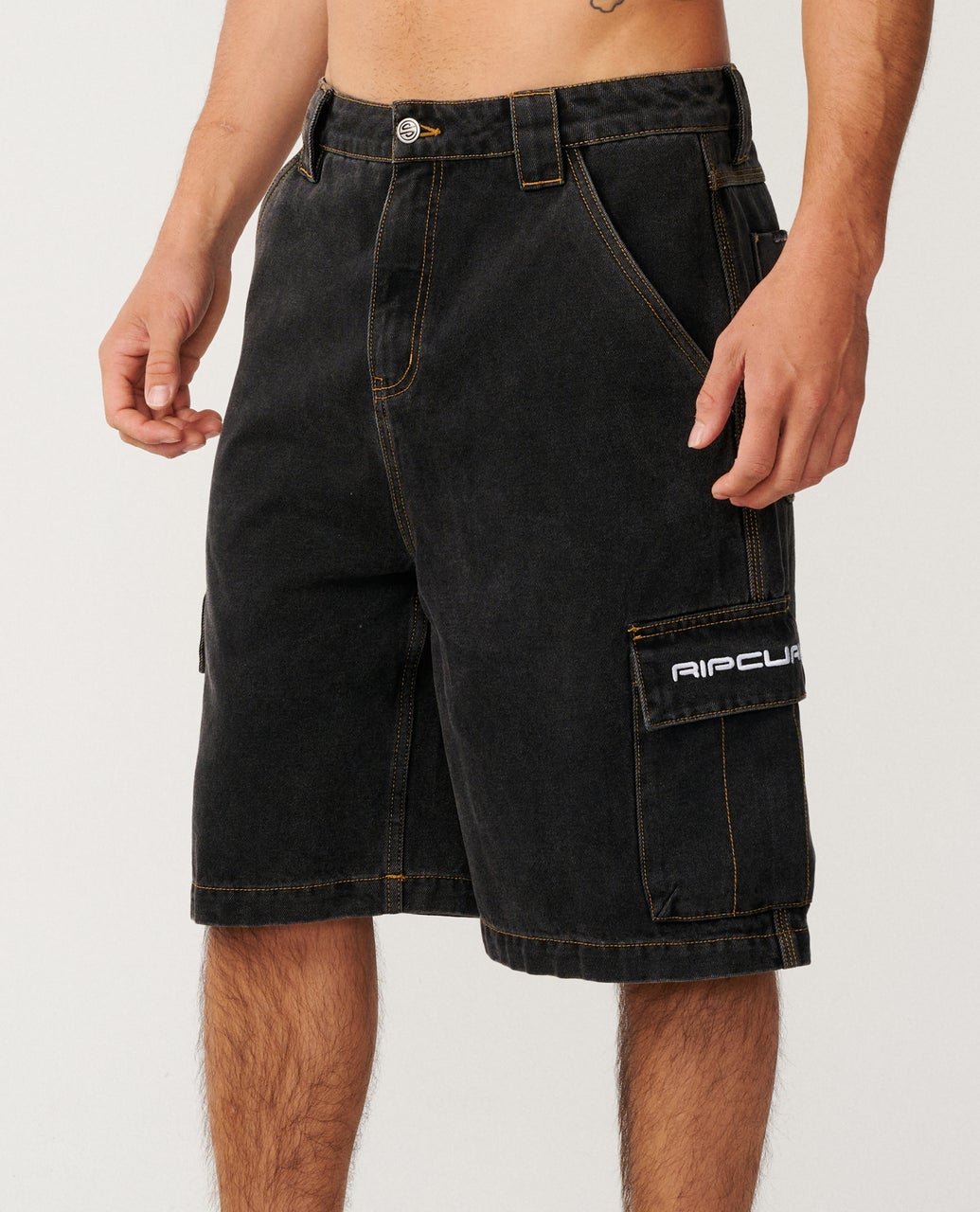 Rip Curl Mens Search Series Denim 23"Cargo Walkshorts - Washed Black