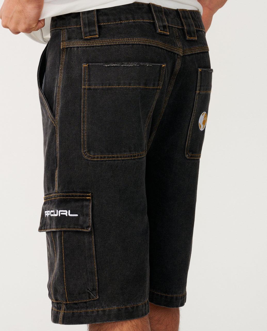 Rip Curl Mens Search Series Denim 23"Cargo Walkshorts - Washed Black