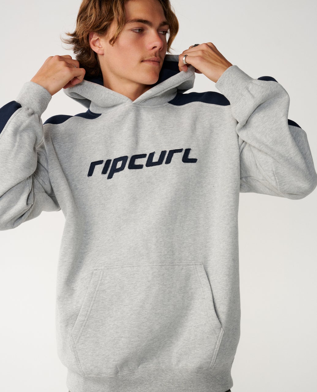 Rip Curl Mens Archive Panel Hoodie Fleece - Grey Marle