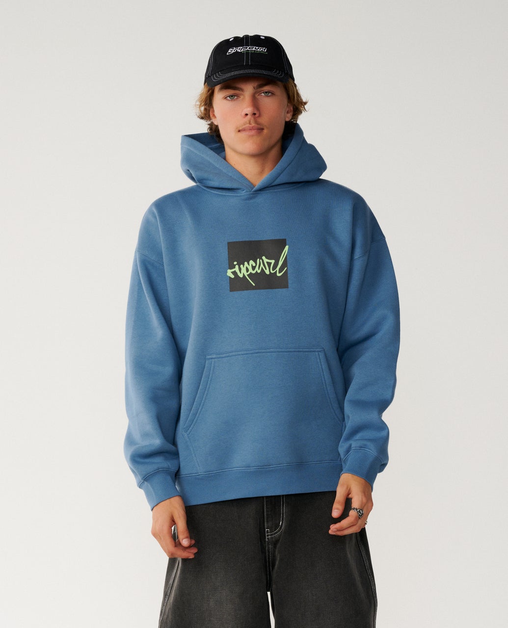 Rip Curl Mens Rip Script Icon Hoodie Fleece - Blue Fin