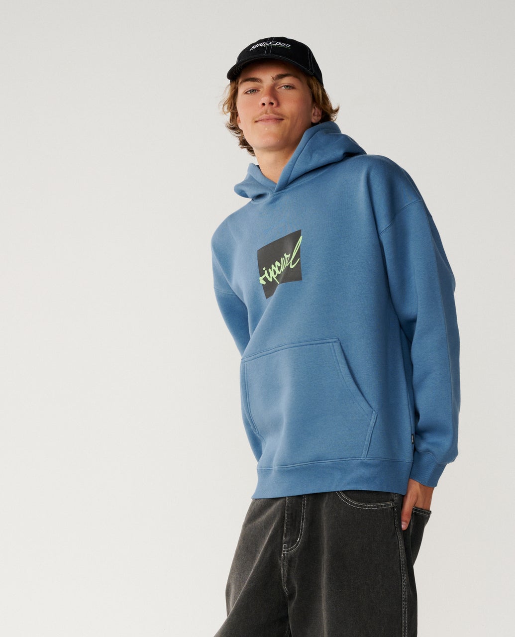 Rip Curl Mens Rip Script Icon Hoodie Fleece - Blue Fin