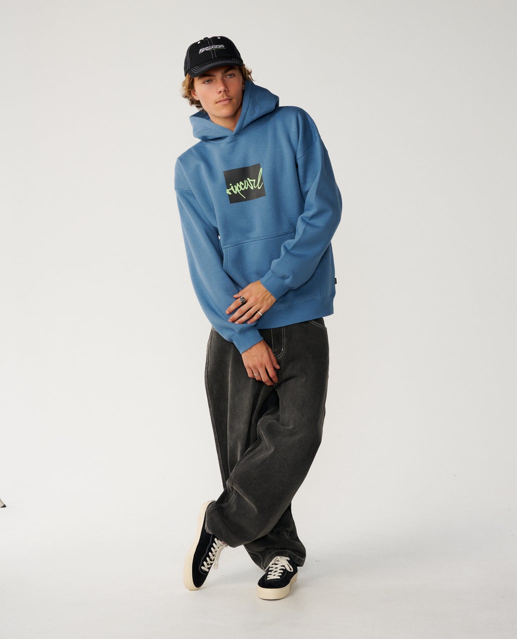 Rip Curl Mens Rip Script Icon Hoodie Fleece - Blue Fin