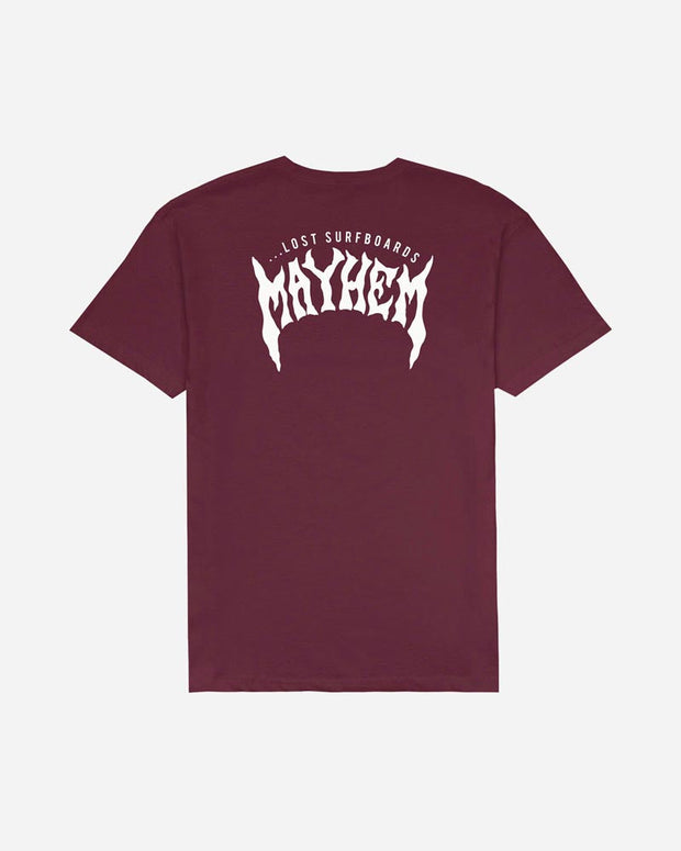 Mayhem Designs Tee - Mens Short Sleeve T-Shirt - Maroon - ManGo Surfing