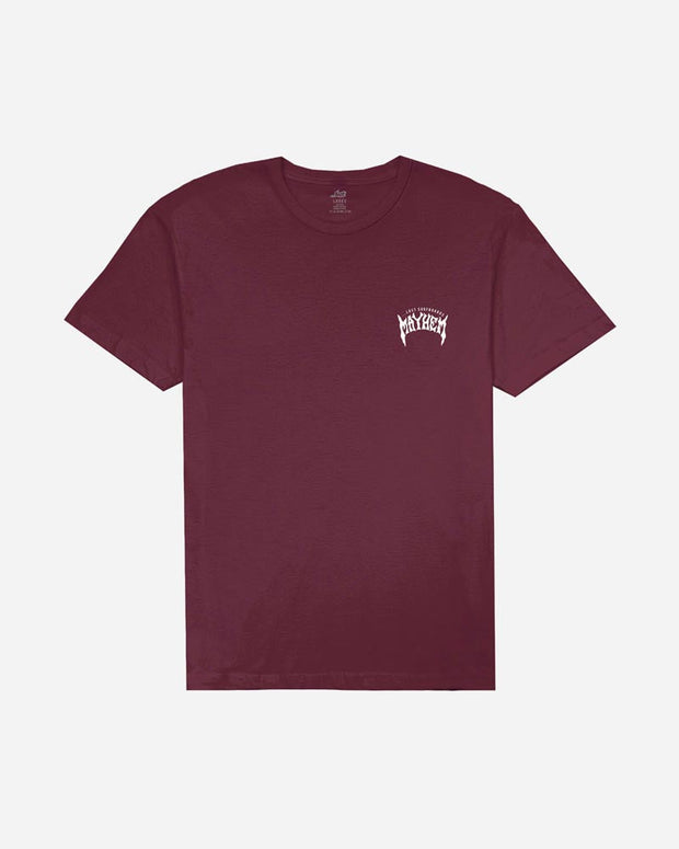 Mayhem Designs Tee - Mens Short Sleeve T-Shirt - Maroon - ManGo Surfing