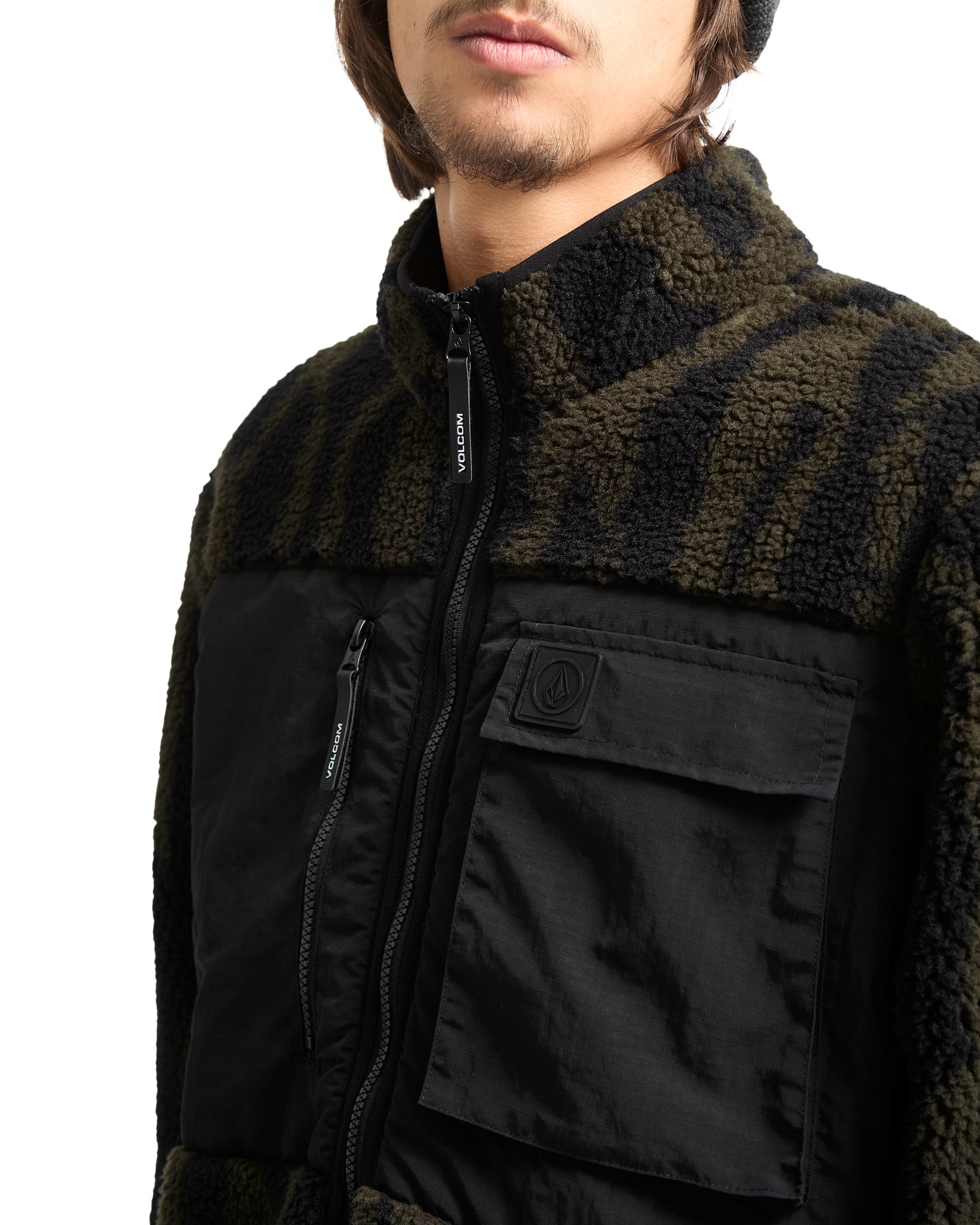 Volcom Mens Storm Stone Sherpa Zip Sweatshirt - Sage Leaf