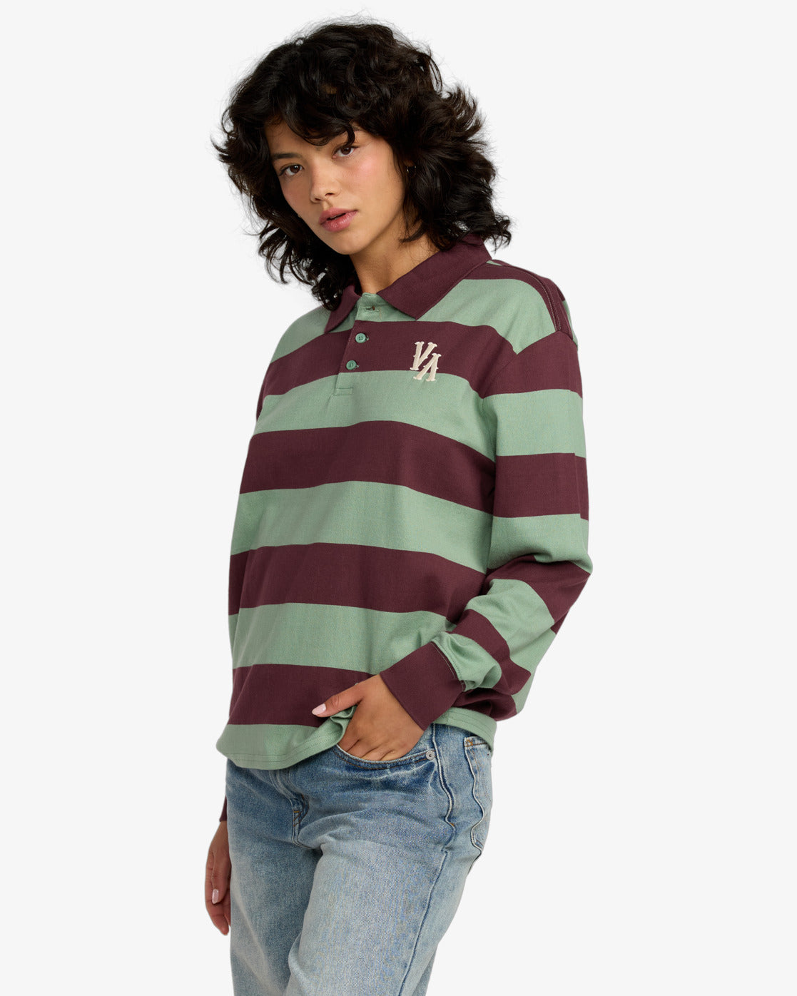 RVCA Womens Rugby Long Sleeve Rugby Shirt - Sea Green