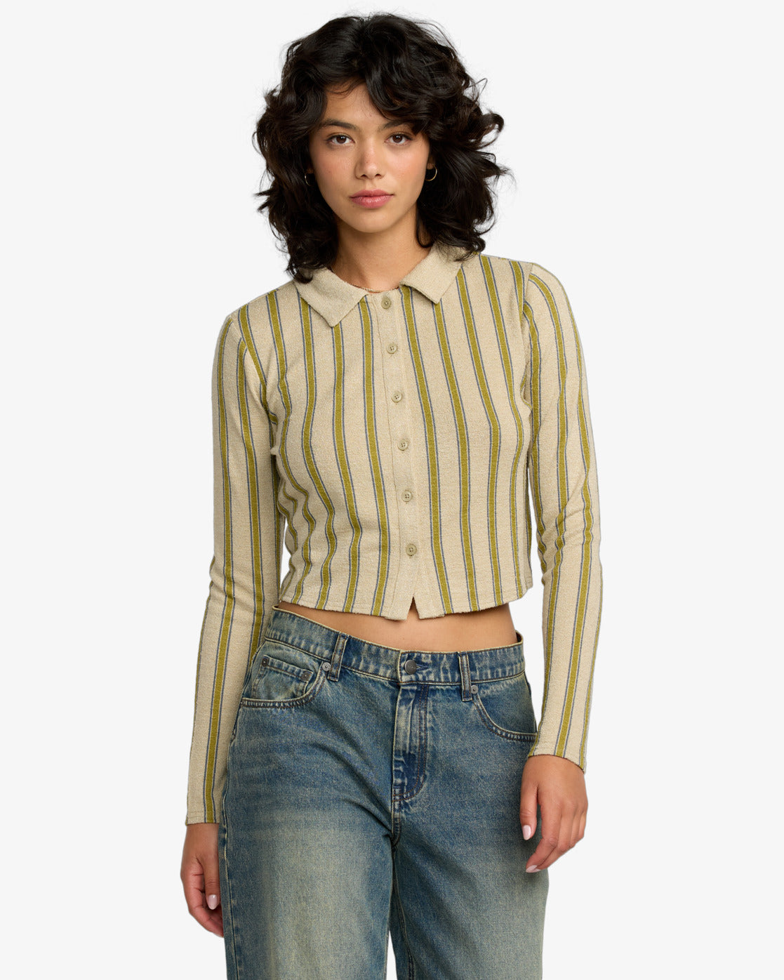 RVCA Womens Willow Long Sleeve Crop Top - Eucalyptus - ManGo Surfing