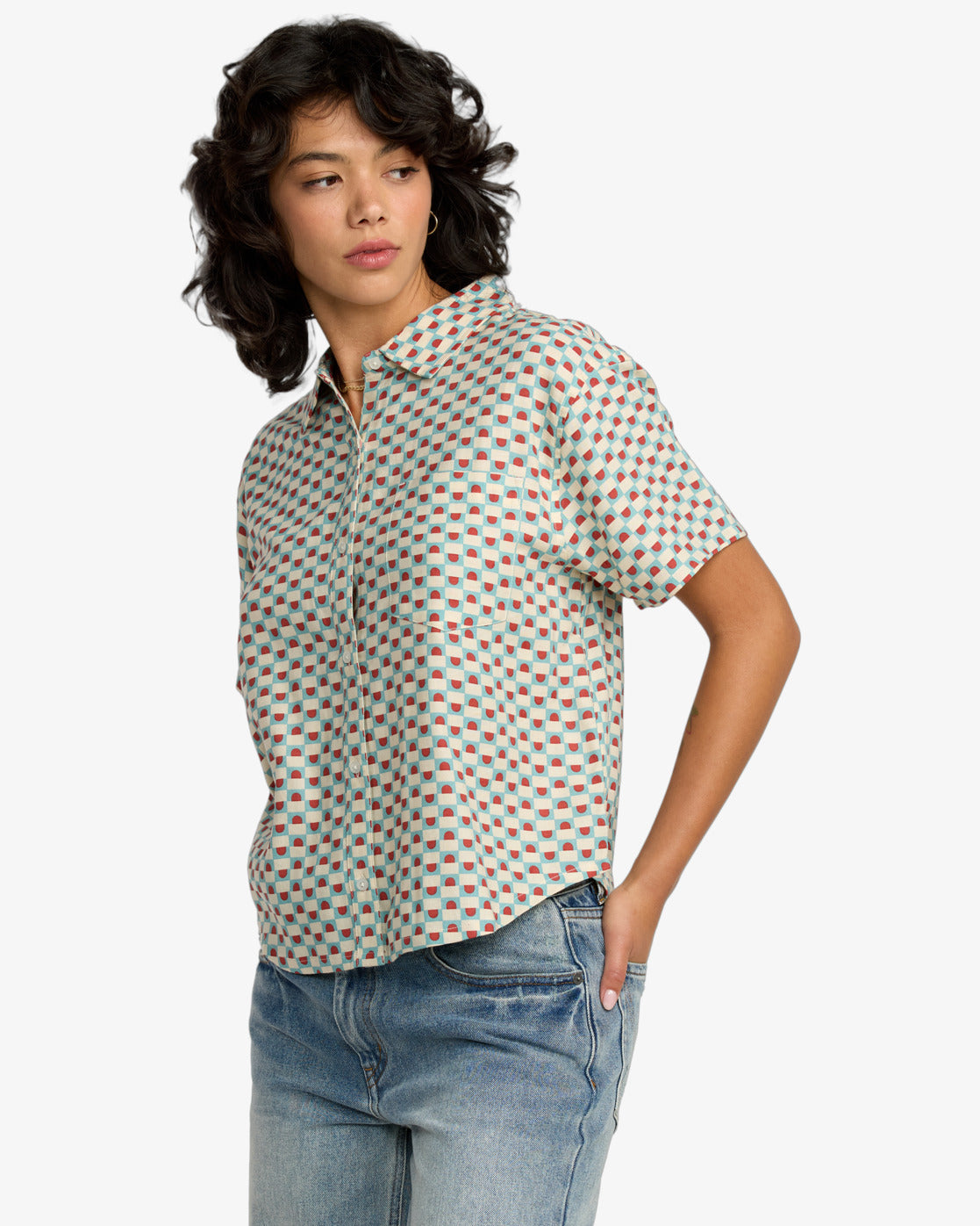 RVCA Womens Nauti Short Sleeve Shirt - Sky Blue - ManGo Surfing