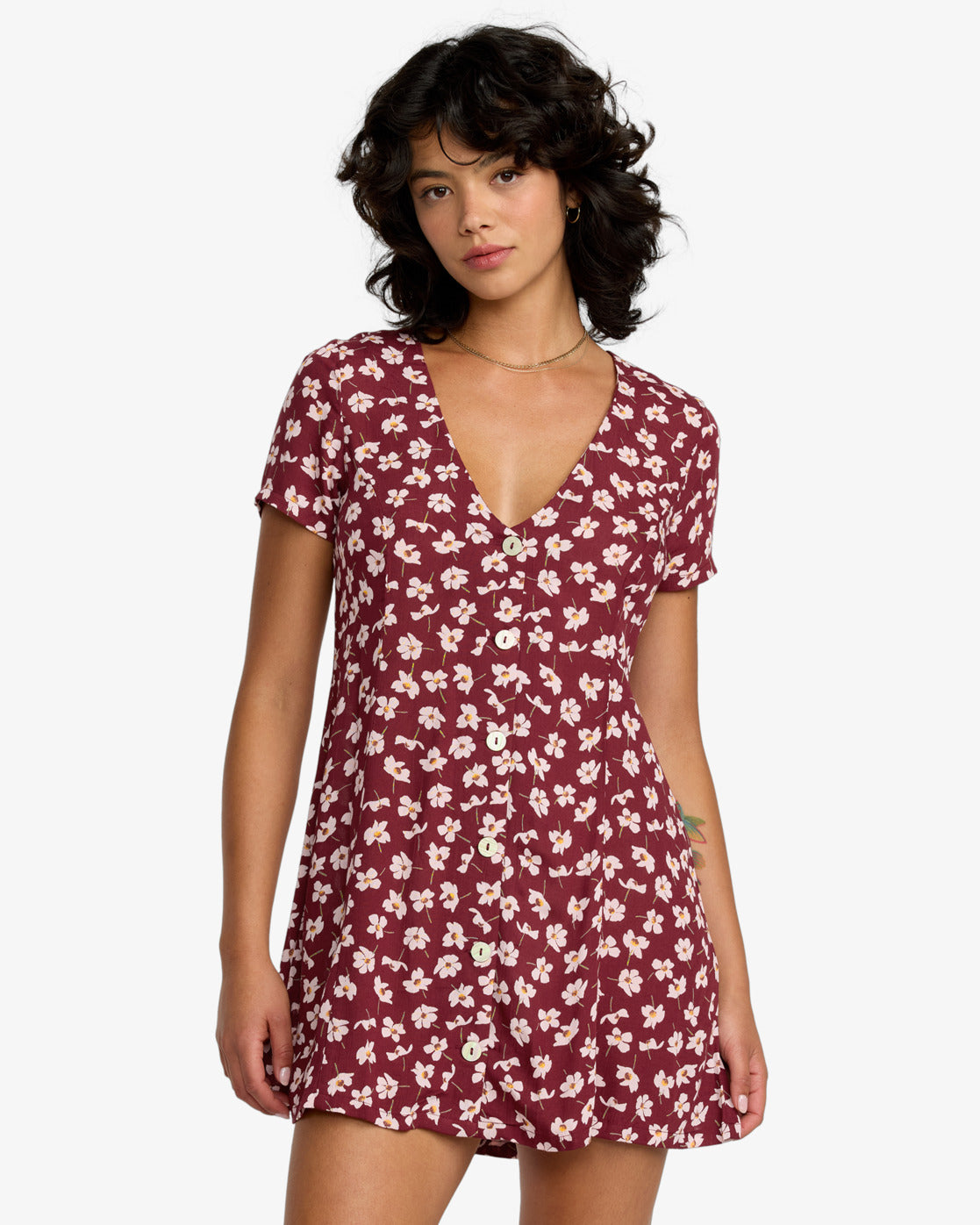 RVCA Womens Understated Buttoned Dress - Cranberry