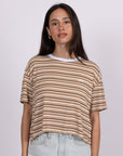 Rusty Womens Penny Striped Crop T-Shirt - Camel