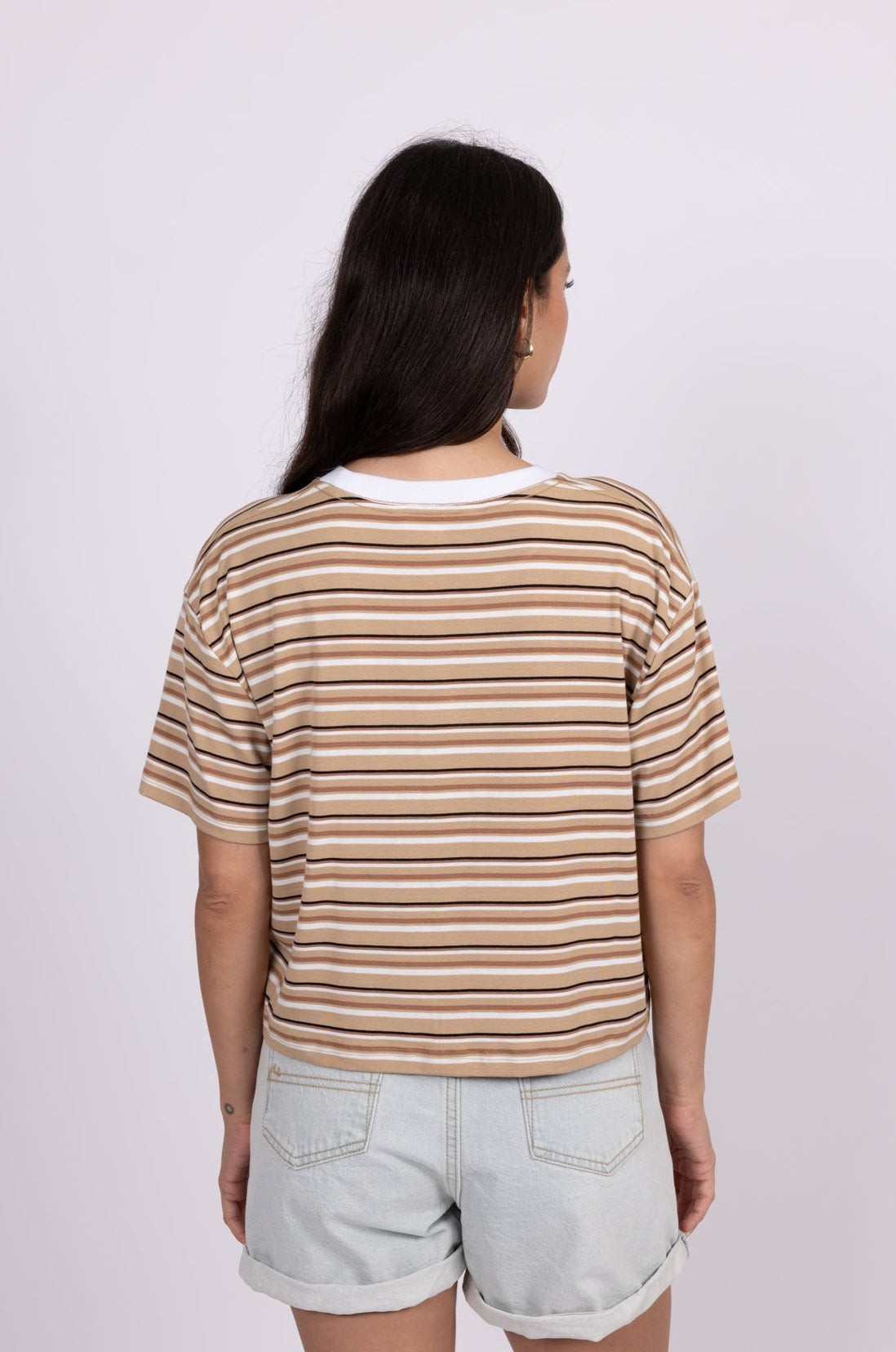 Rusty Womens Penny Striped Crop T-Shirt - Camel