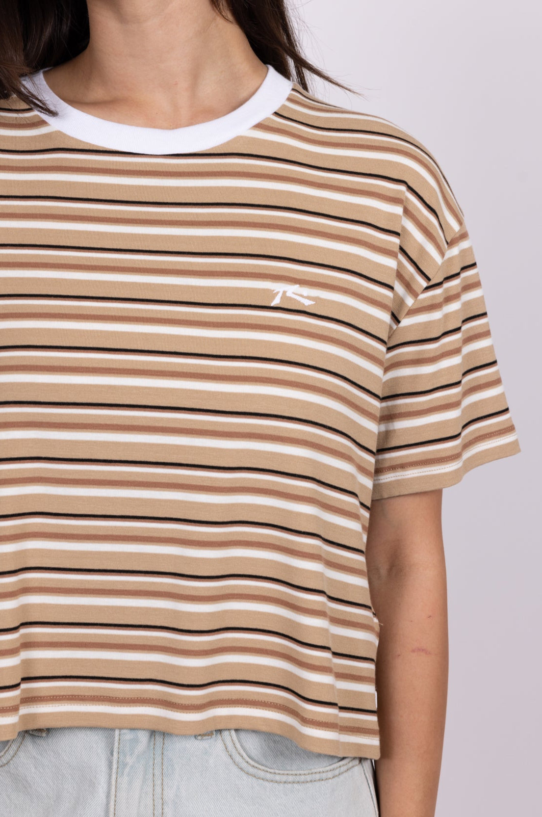 Rusty Womens Penny Striped Crop T-Shirt - Camel