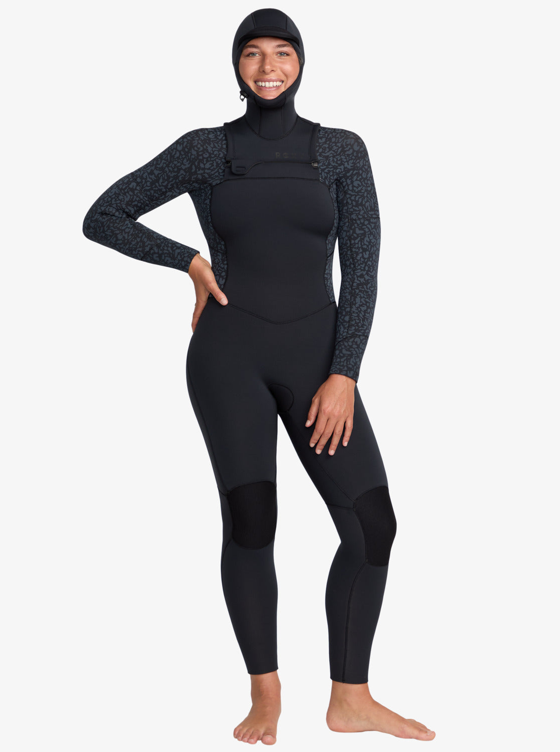 Roxy Womens 5/4 Swell Natural Hooded Chest Zip Wetsuit - Animal Print