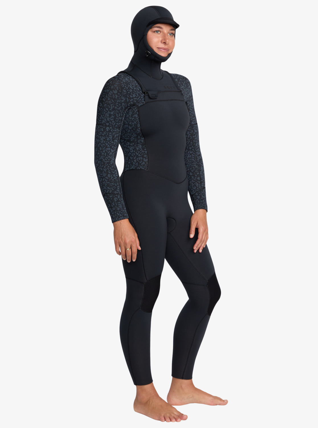 Roxy Womens 5/4 Swell Natural Hooded Chest Zip Wetsuit - Animal Print