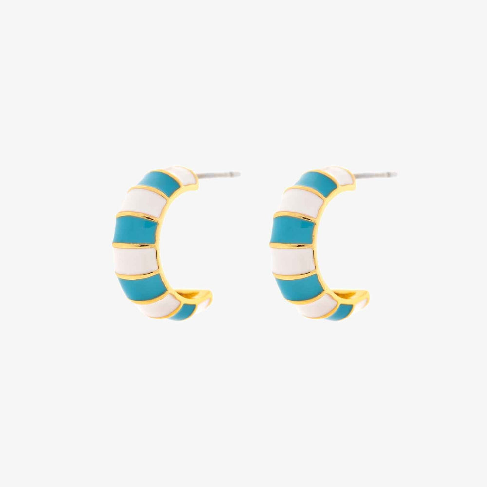 Pura Vida Striped Enamel Gold Hoop Earrings - Blue & White - ManGo Surfing