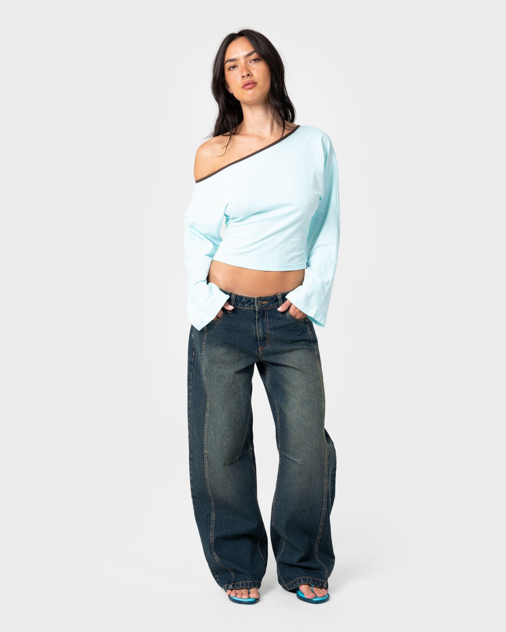 Rusty Womens Yuno Reverse Long Sleeve Slouch Top - Powder Aqua