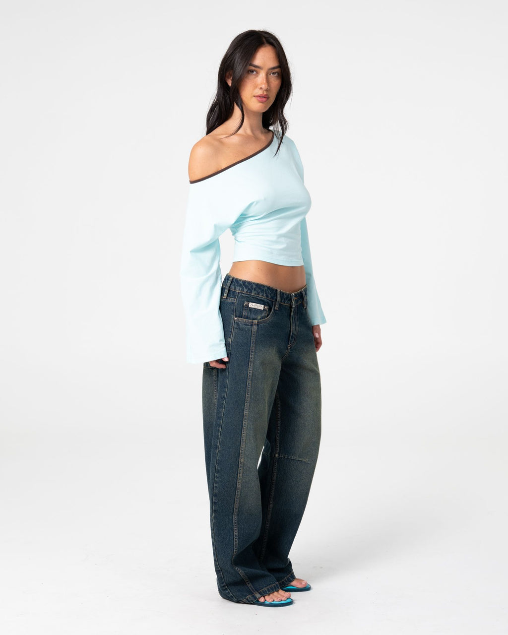 Rusty Womens Yuno Reverse Long Sleeve Slouch Top - Powder Aqua