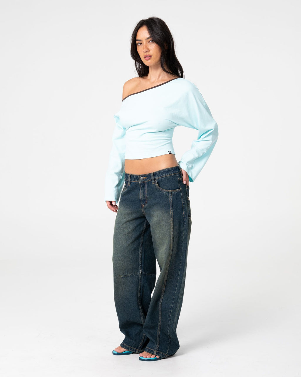 Rusty Womens Yuno Reverse Long Sleeve Slouch Top - Powder Aqua