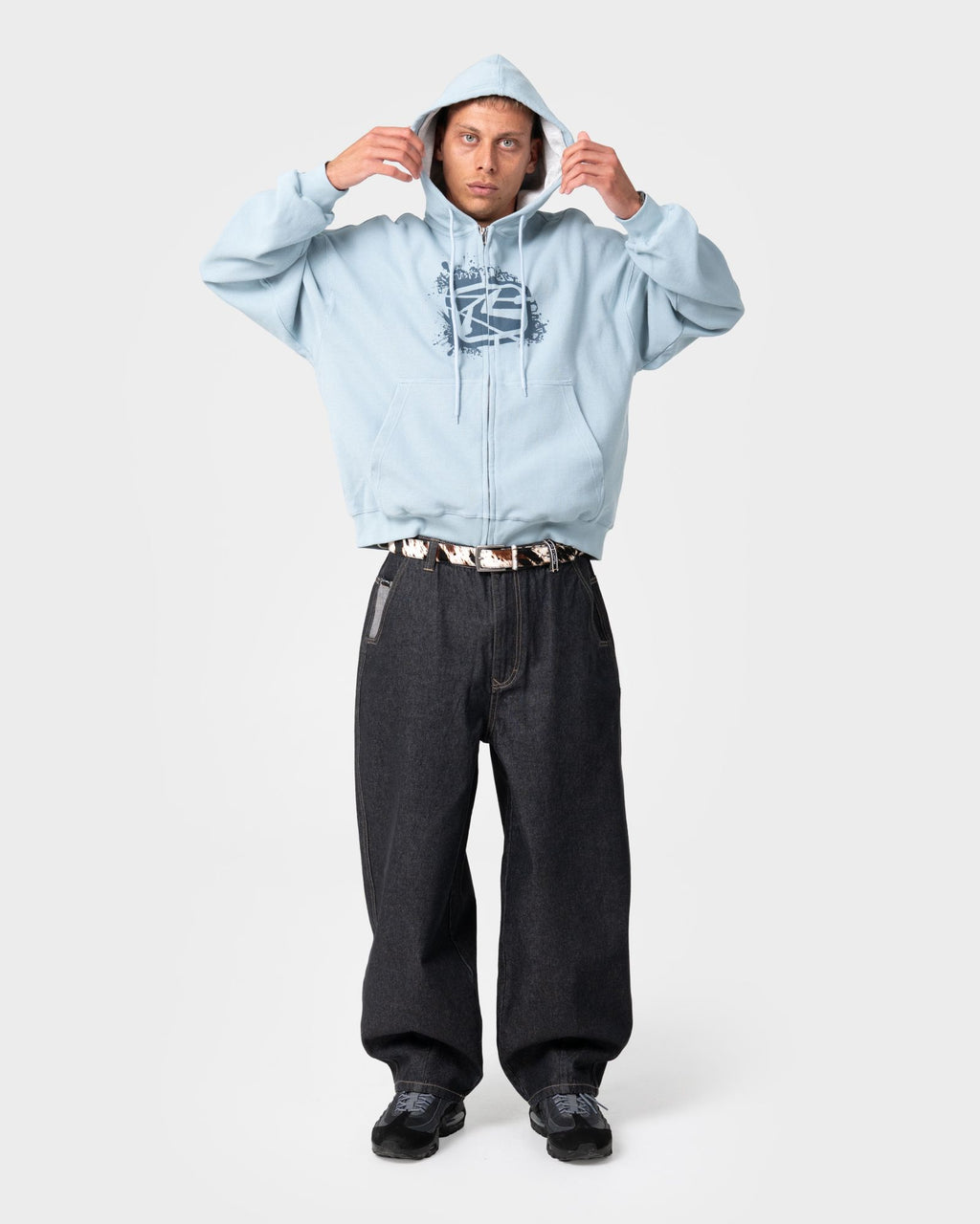 Rusty Mens Revolt Zip Through Waffle Hoodie - Sky Blue