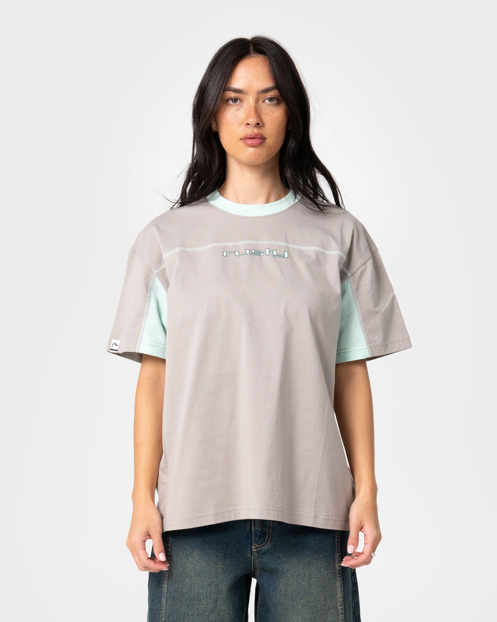 Rusty Womens Cyberwaves Oversize Short Sleeve T-Shirt - Grey/Mint