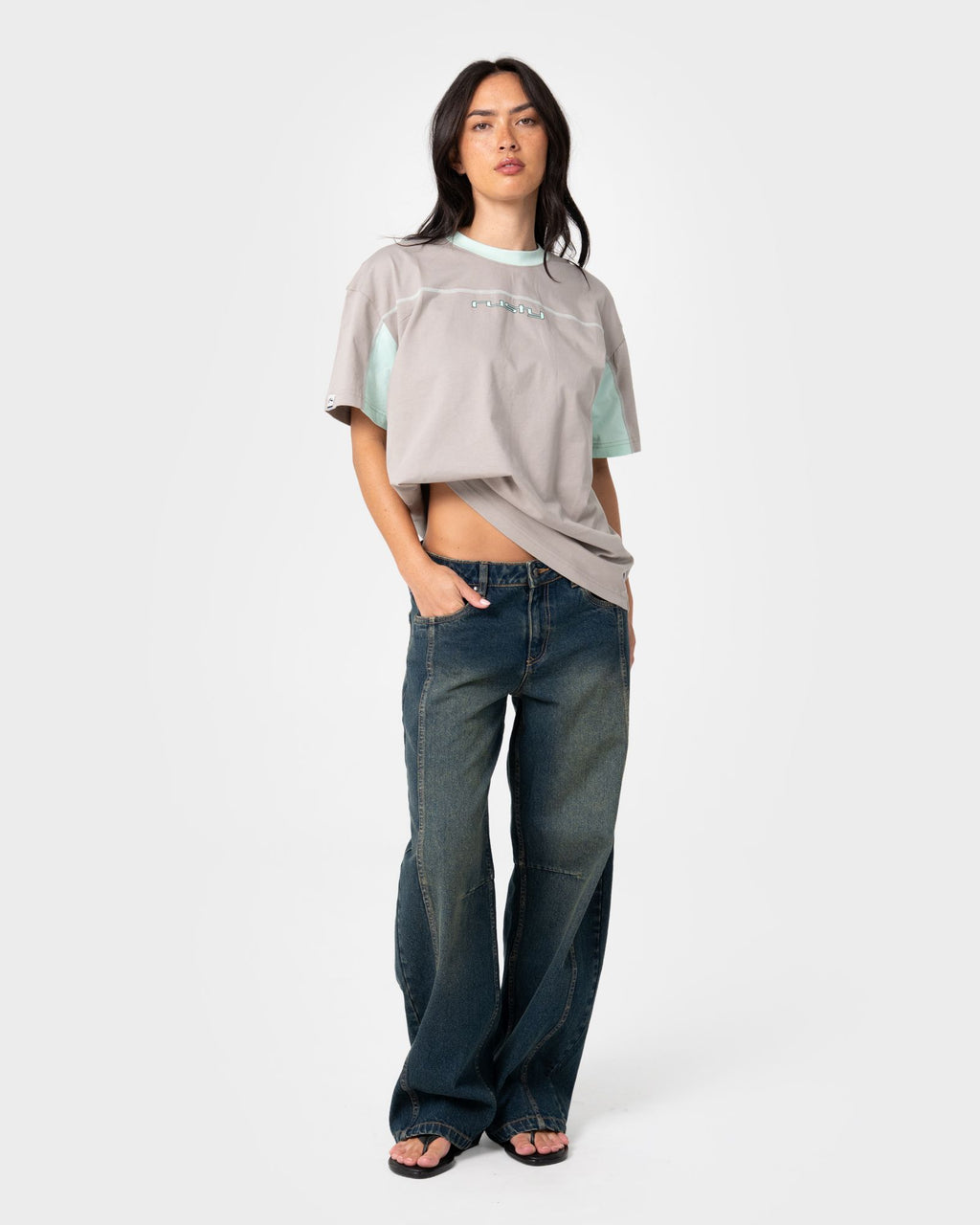 Rusty Womens Cyberwaves Oversize Short Sleeve T-Shirt - Grey/Mint