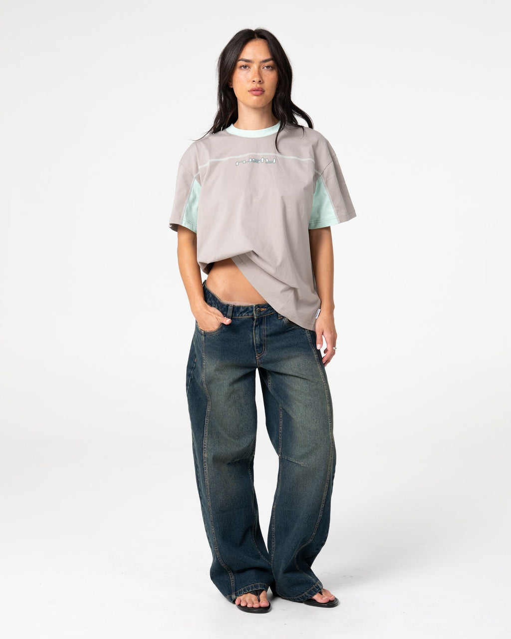Rusty Womens Cyberwaves Oversize Short Sleeve T-Shirt - Grey/Mint