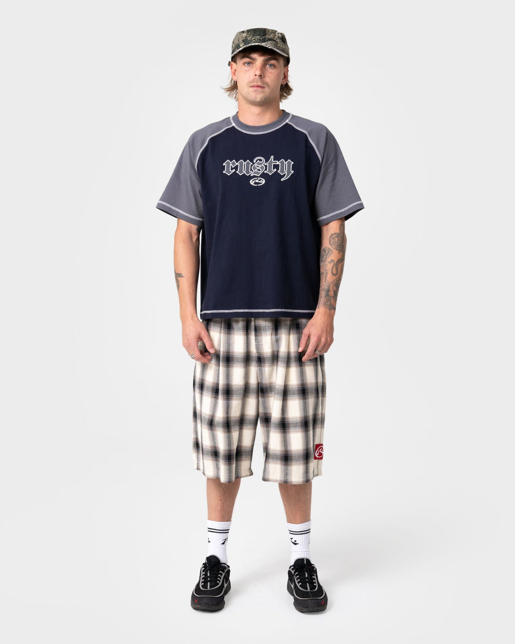 Rusty Mens Mista Checkya Baggy Shorts - Pinecone