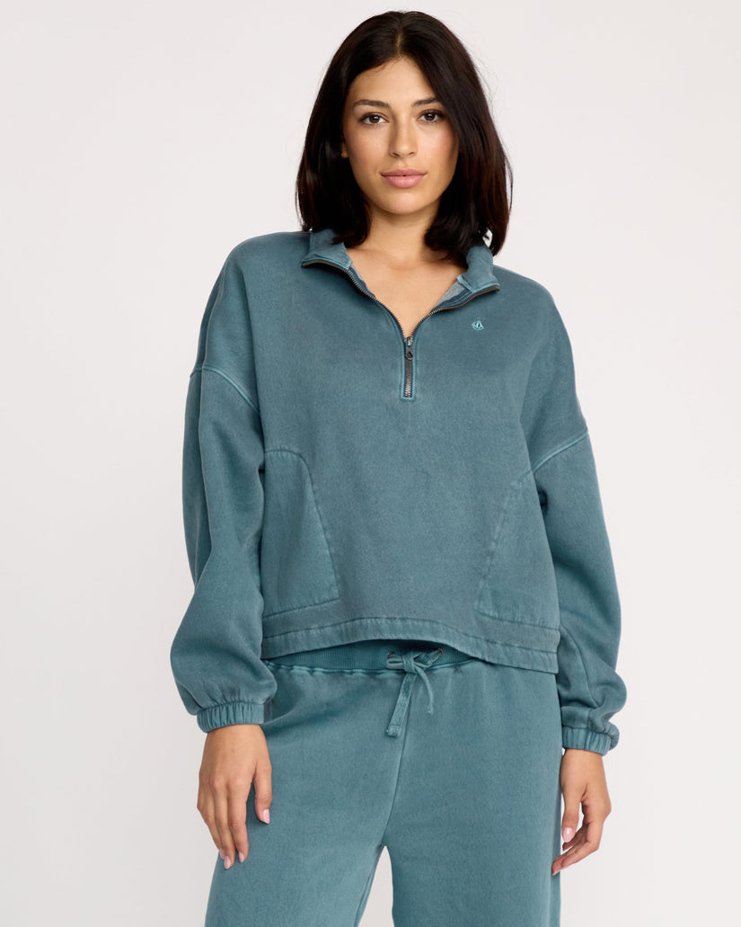 Volcom Womens Stone Soft Quarter Zip Sweatshirt - Emerald Green