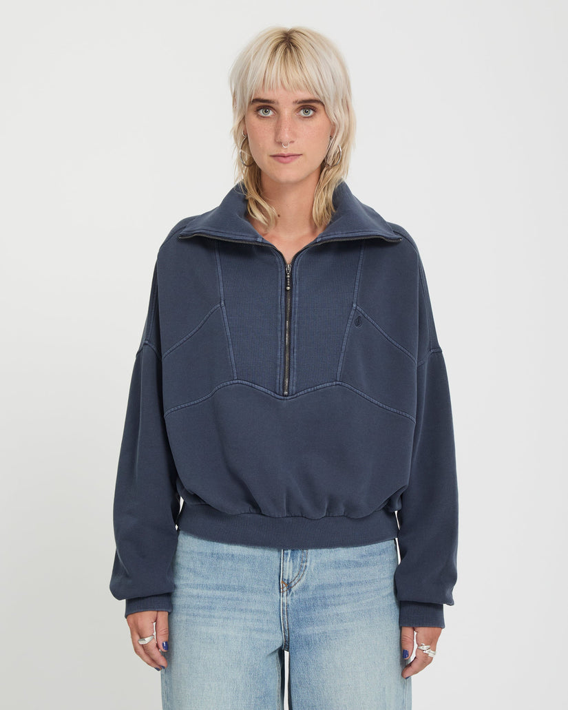 Volcom Womens Reetrocity Quarter Zip Sweatshirt - Storm Blue