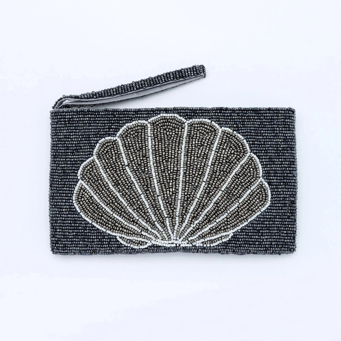 Pineapple Island Large Shell Beaded Pouch - Navy