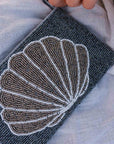 Pineapple Island Large Shell Beaded Pouch - Navy