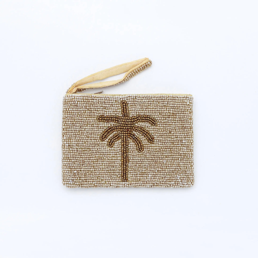 Pineapple Island Medium Palm Tree Beaded Pouch - Beige