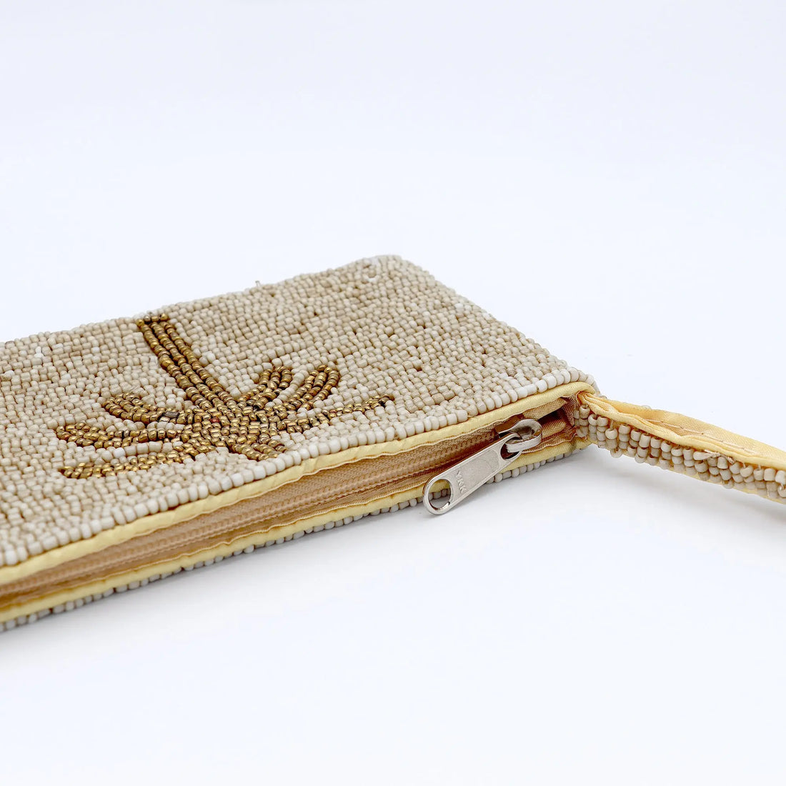 Pineapple Island Medium Palm Tree Beaded Pouch - Beige