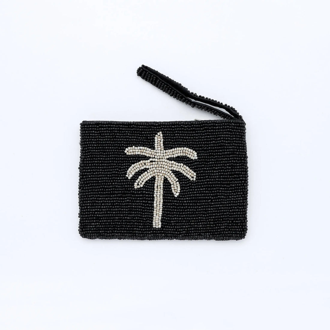 Pineapple Island Medium Palm Tree Beaded Pouch - Black