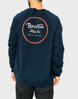 Brixton Wheeler Mens Crew Fleece Sweatshirt - Navy/Orange - ManGo Surfing