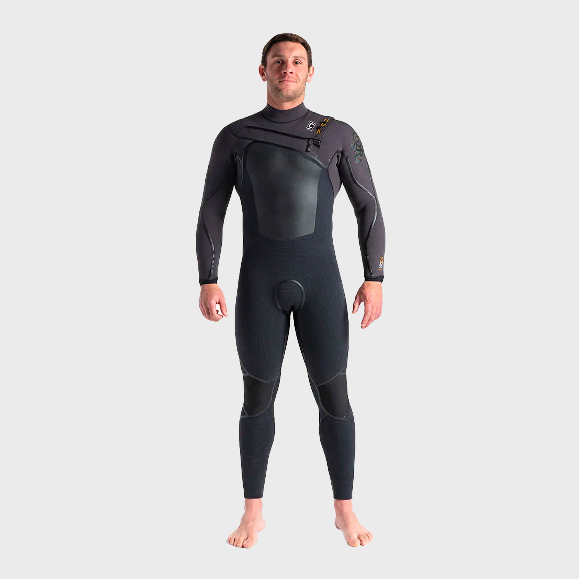C-Skins Wired 5/4 Mens LQS Chest Zip Wetsuit - Black X/MeteorX/Saffron - ManGo Surfing