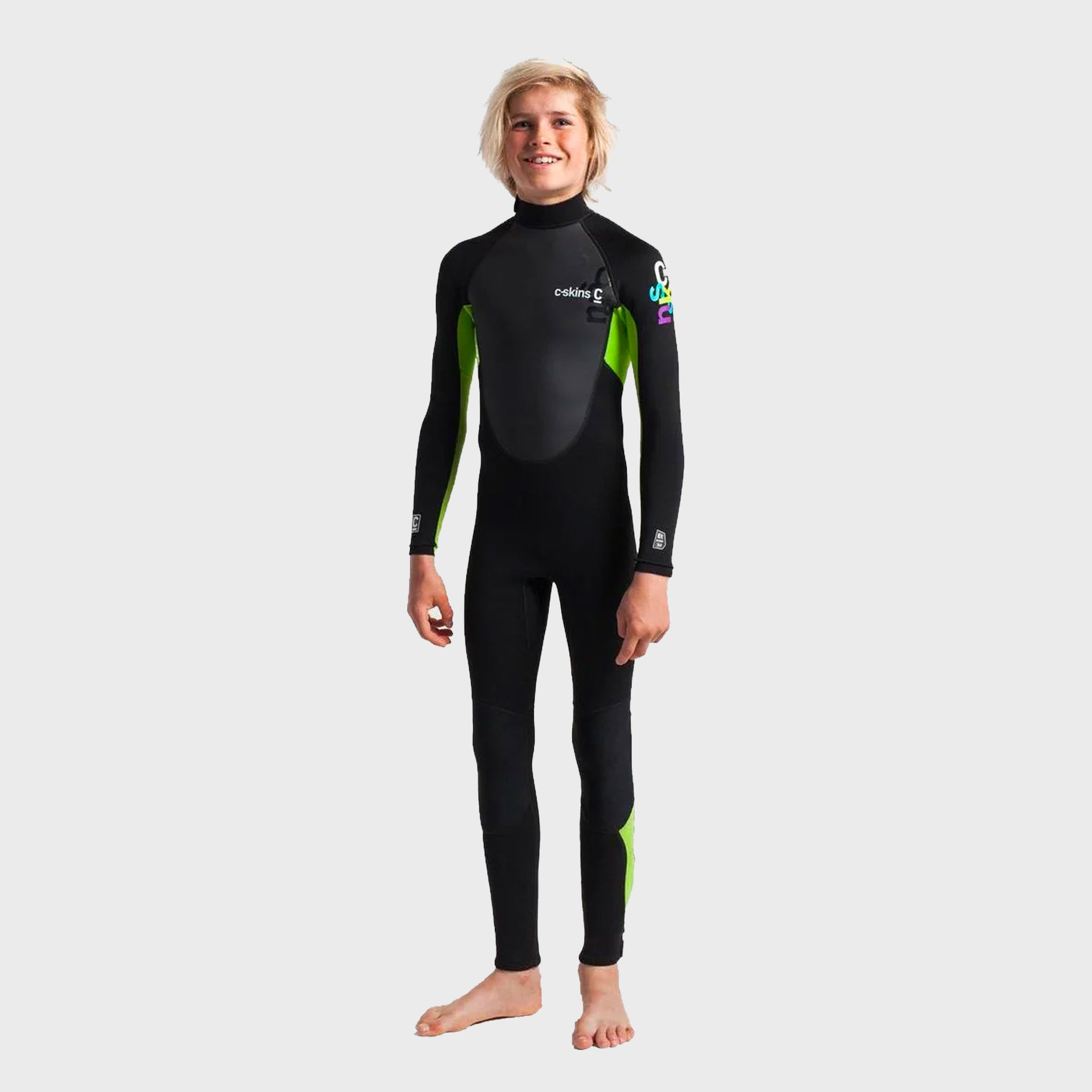 C-Skins Element 3/2 Junior Wetsuit - Black/Lime/Multi - ManGo Surfing