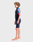 C-Skins Element 3/2 Junior Shortie Wetsuit - Slate Navy/Flo Red/Blue Tie Dye - ManGo Surfing