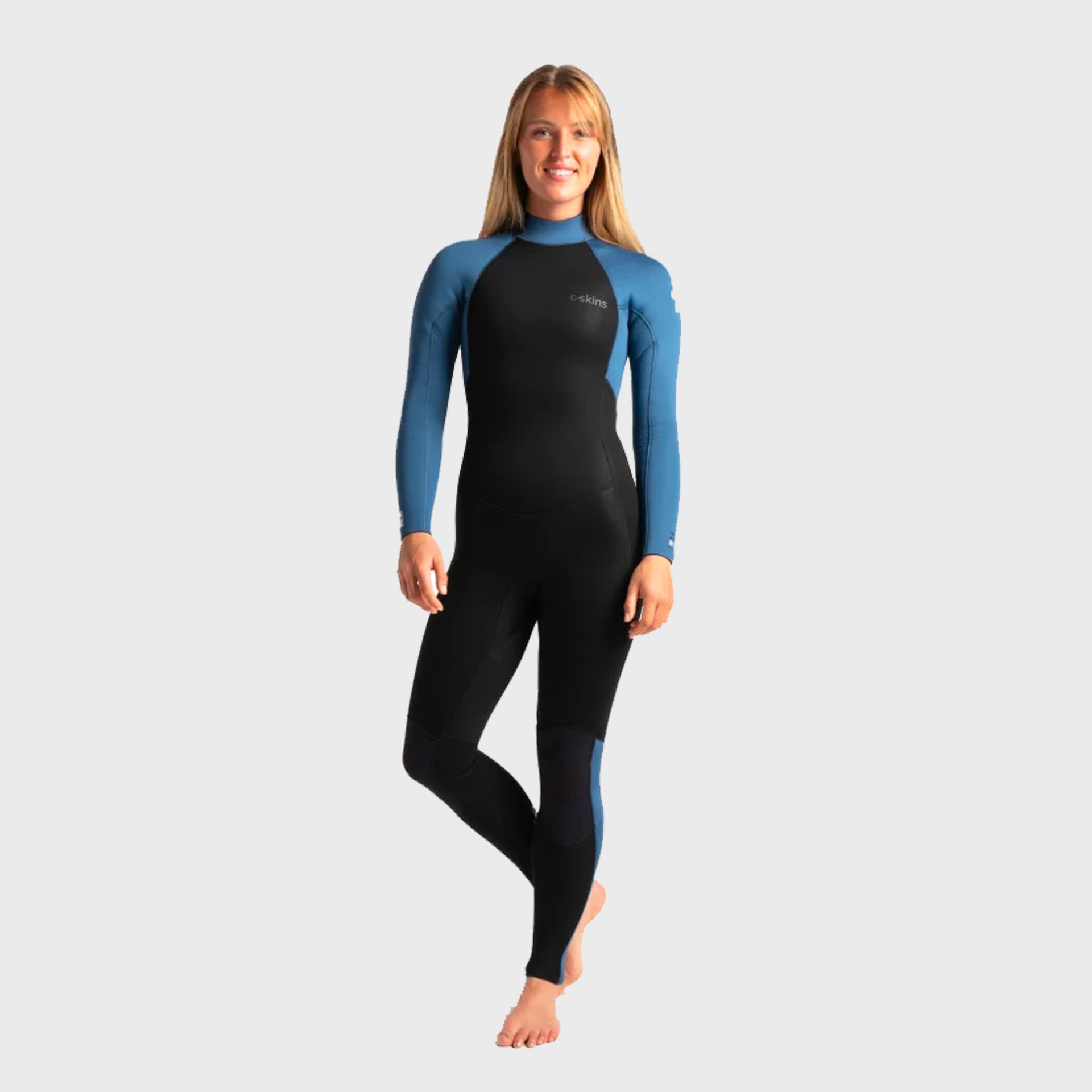 C-Skins Surflite 3/2 Womens Back Zip Steamer Wetsuit - Black Cascade/Blue/White - ManGo Surfing
