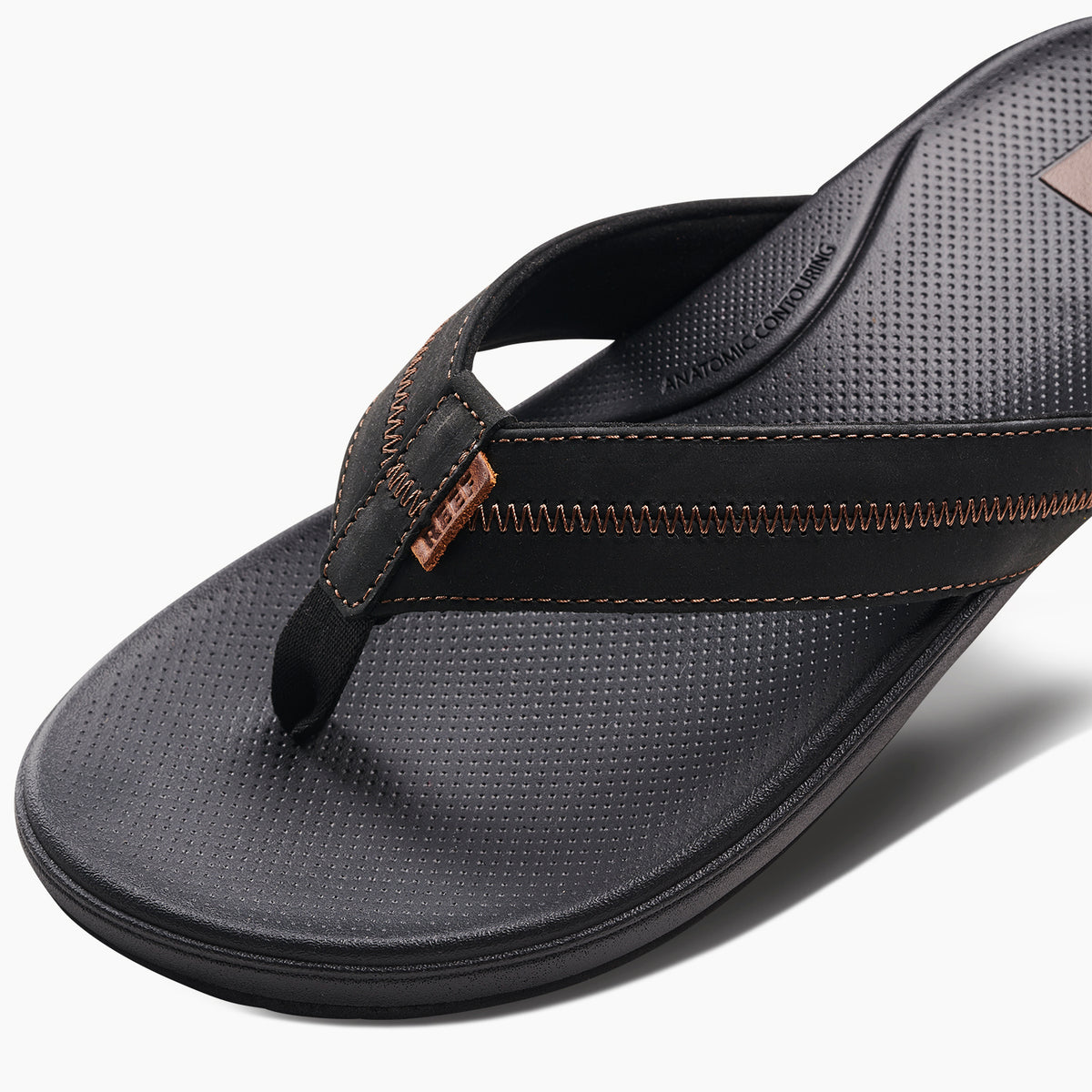 Reef Mens Cushion Phantom 2.0 Leather Flip Flops - Black/Coffee - ManGo Surfing