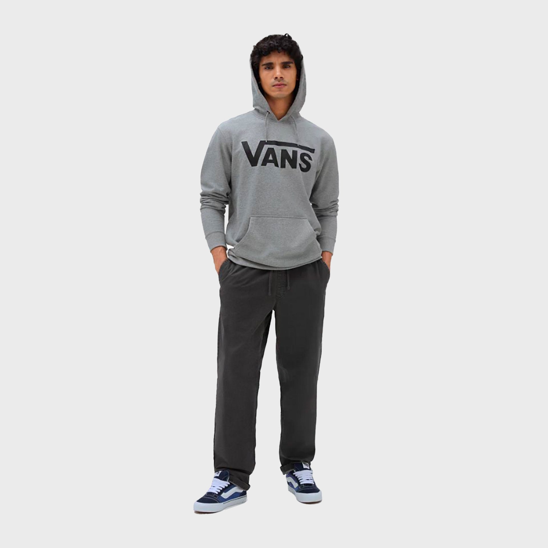 Classic Mens Pullover Hoodie - Cement Heather Grey Black - ManGo Surfing