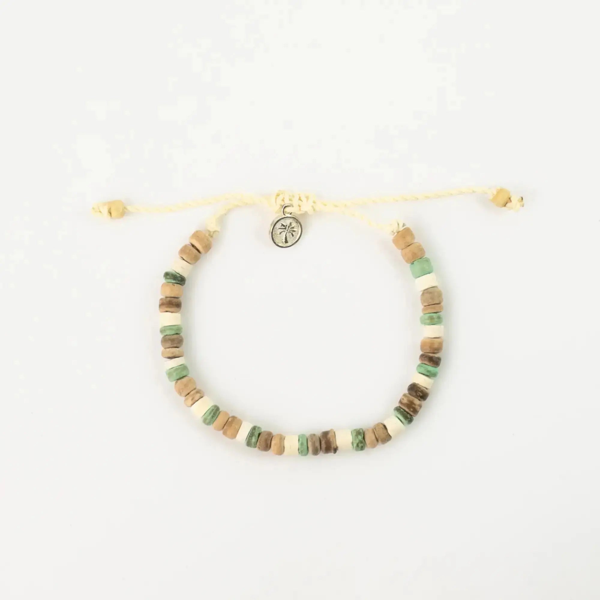 Pineapple Island Laut Coconut Wood Beaded Anklet - Green/Brown