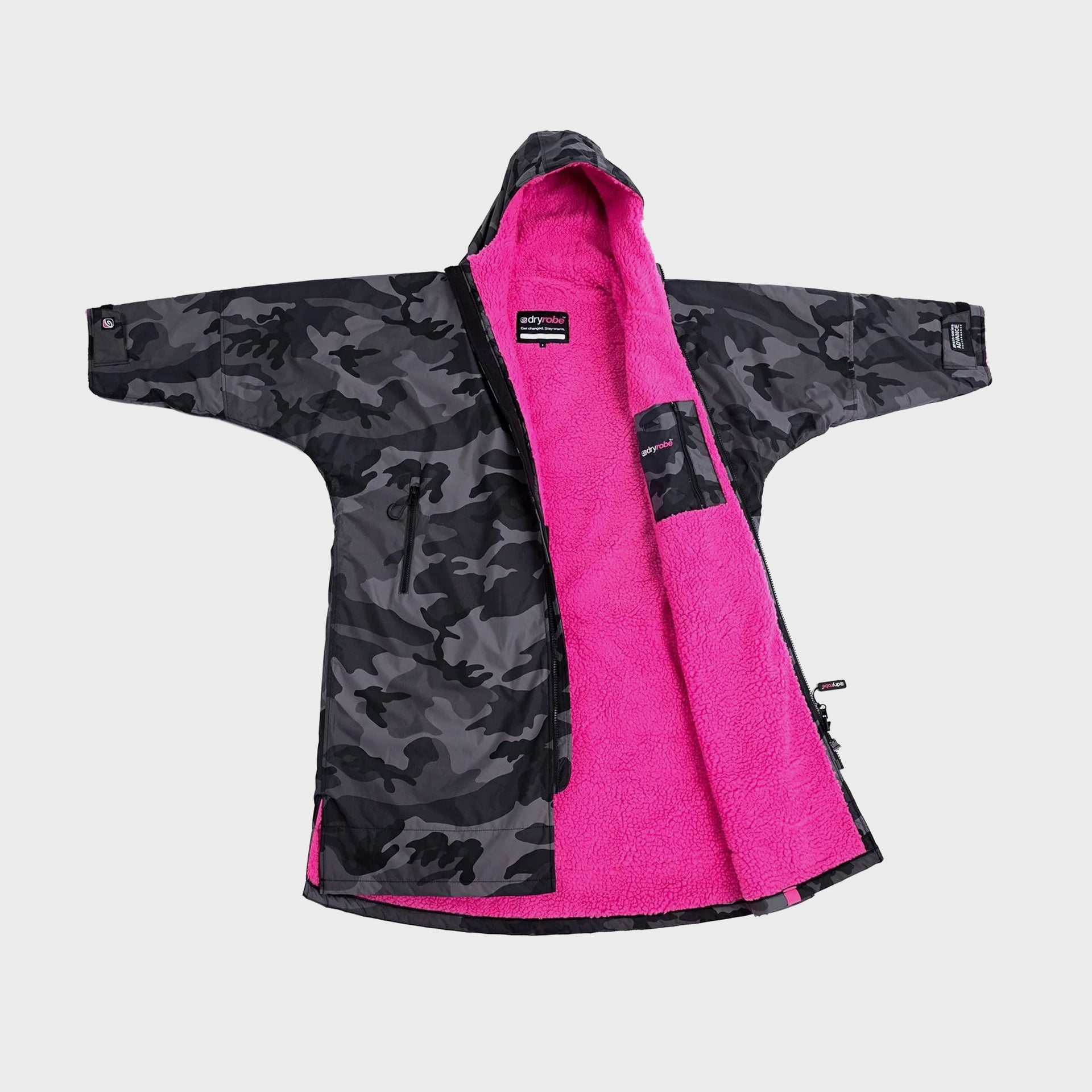 Dryrobe Adults Advance Long Sleeve Dryrobe - Black Camouflage/Pink - ManGo Surfing