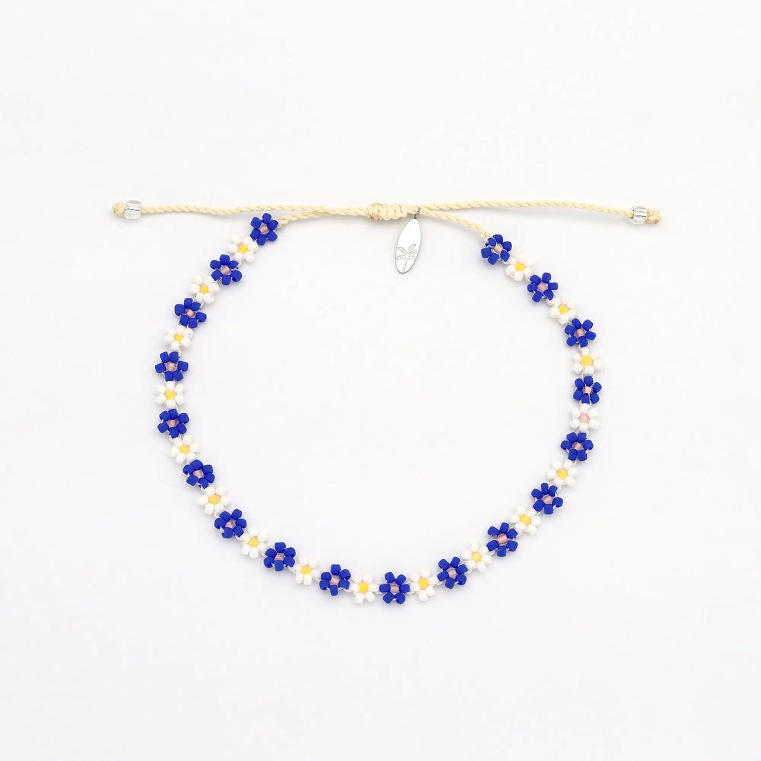 Pineapple Island Kelopak Daisy Chain Beaded Anklet - Navy/White