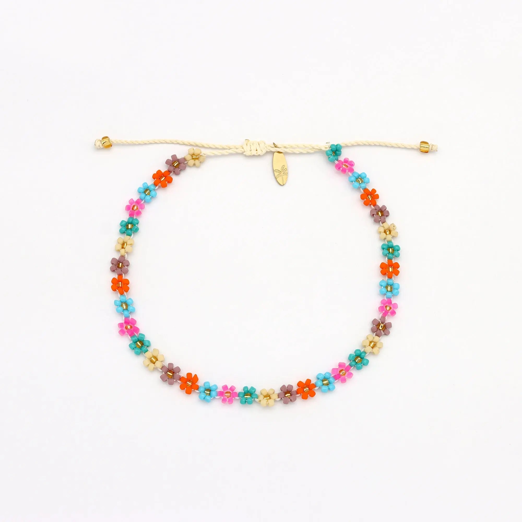 Pineapple Island Kelopak Daisy Chain Beaded Anklet - Neon Multi