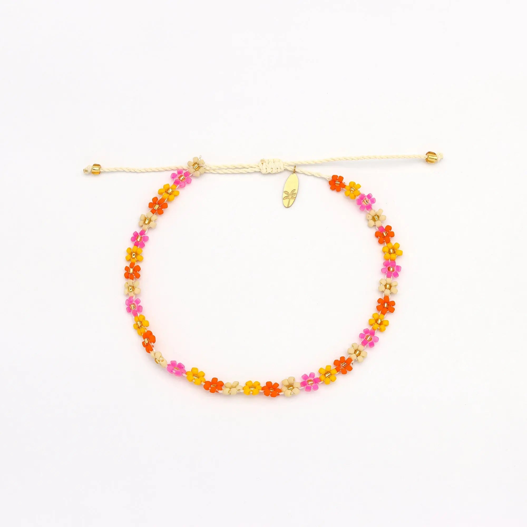 Pineapple Island Kelopak Daisy Chain Beaded Anklet - Pink/Yellow/Orange
