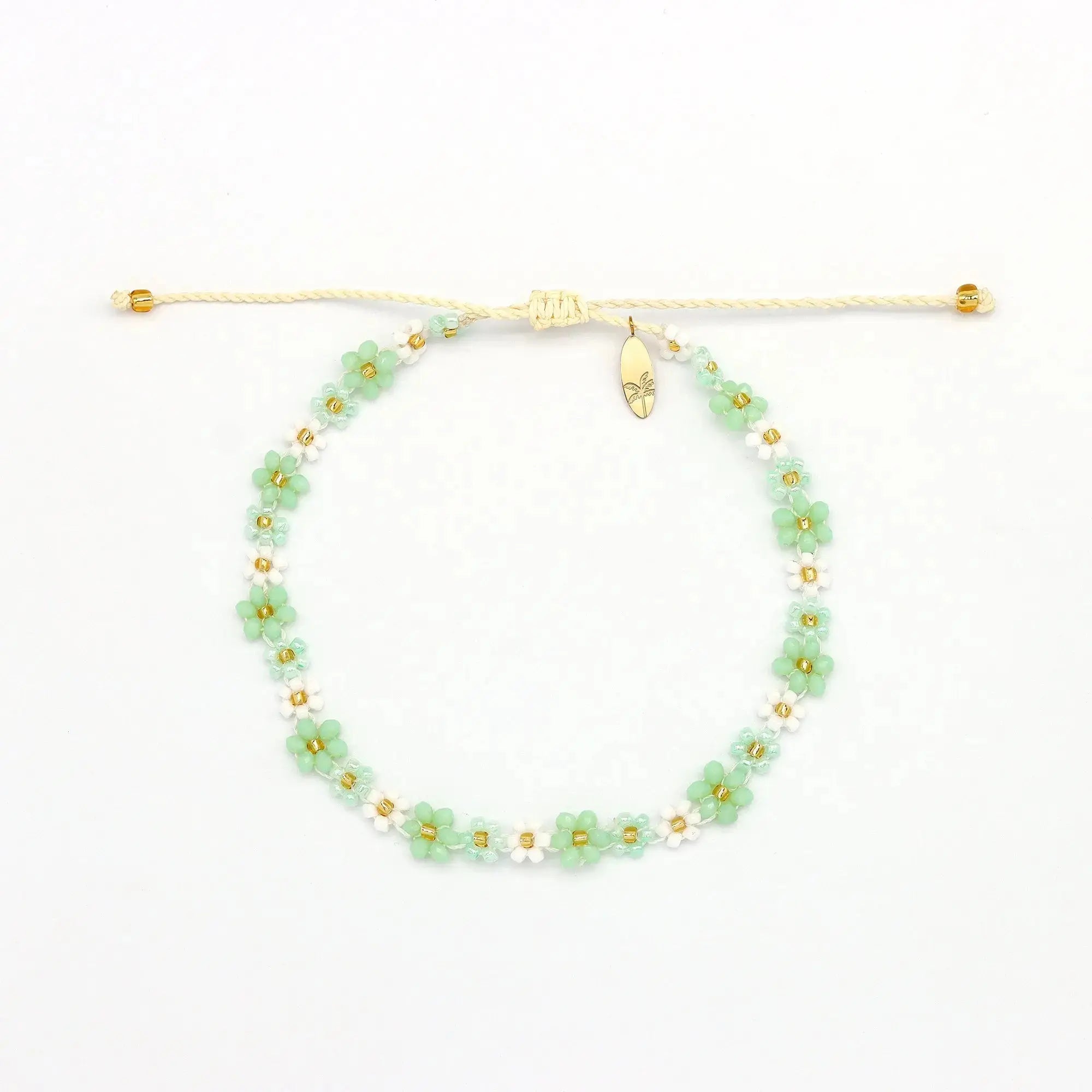 Pineapple Island Mohala Flower Beaded Anklet - Green