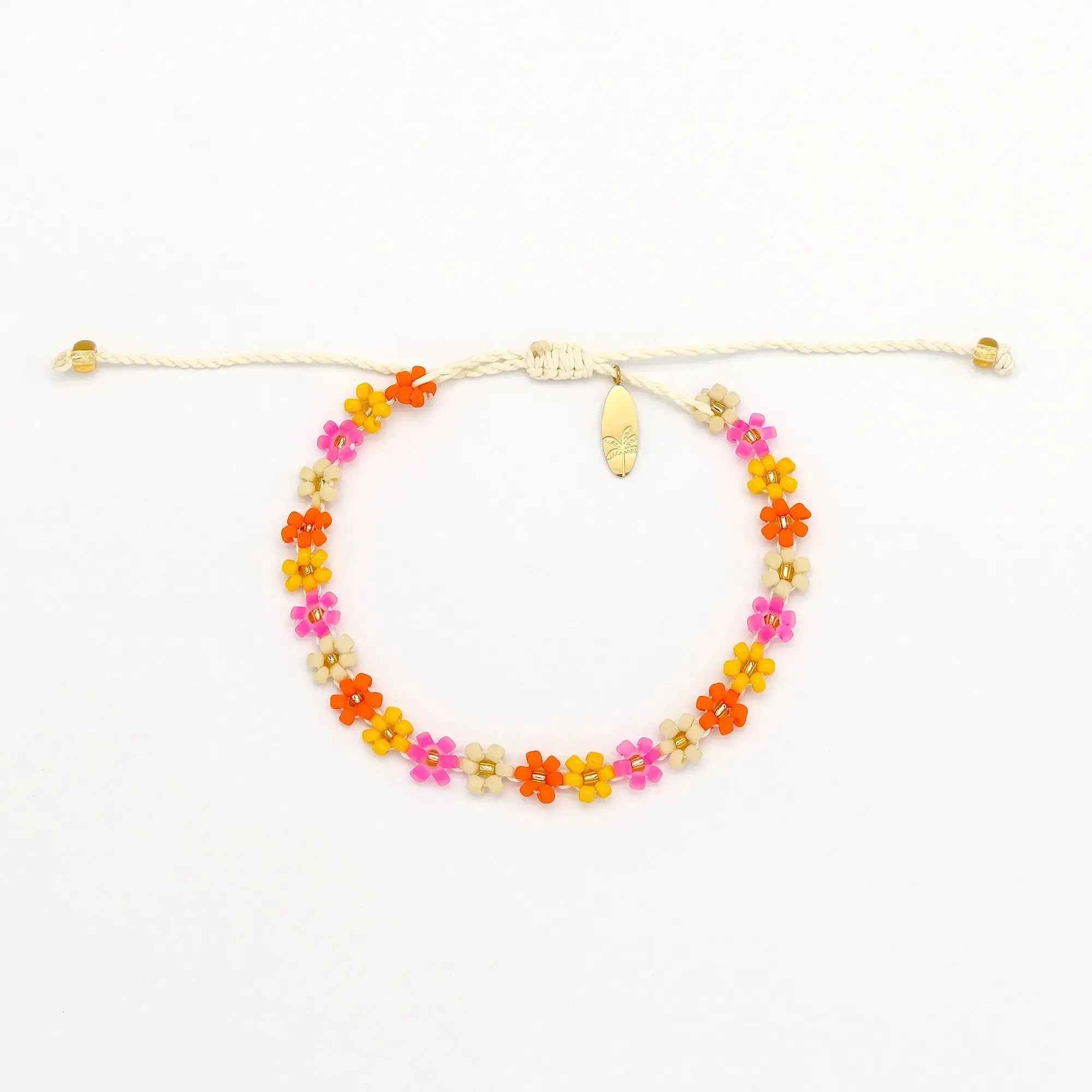 Pineapple Island Kelopak Daisy Chain Beaded Bracelet - Pink/Yellow/Orange
